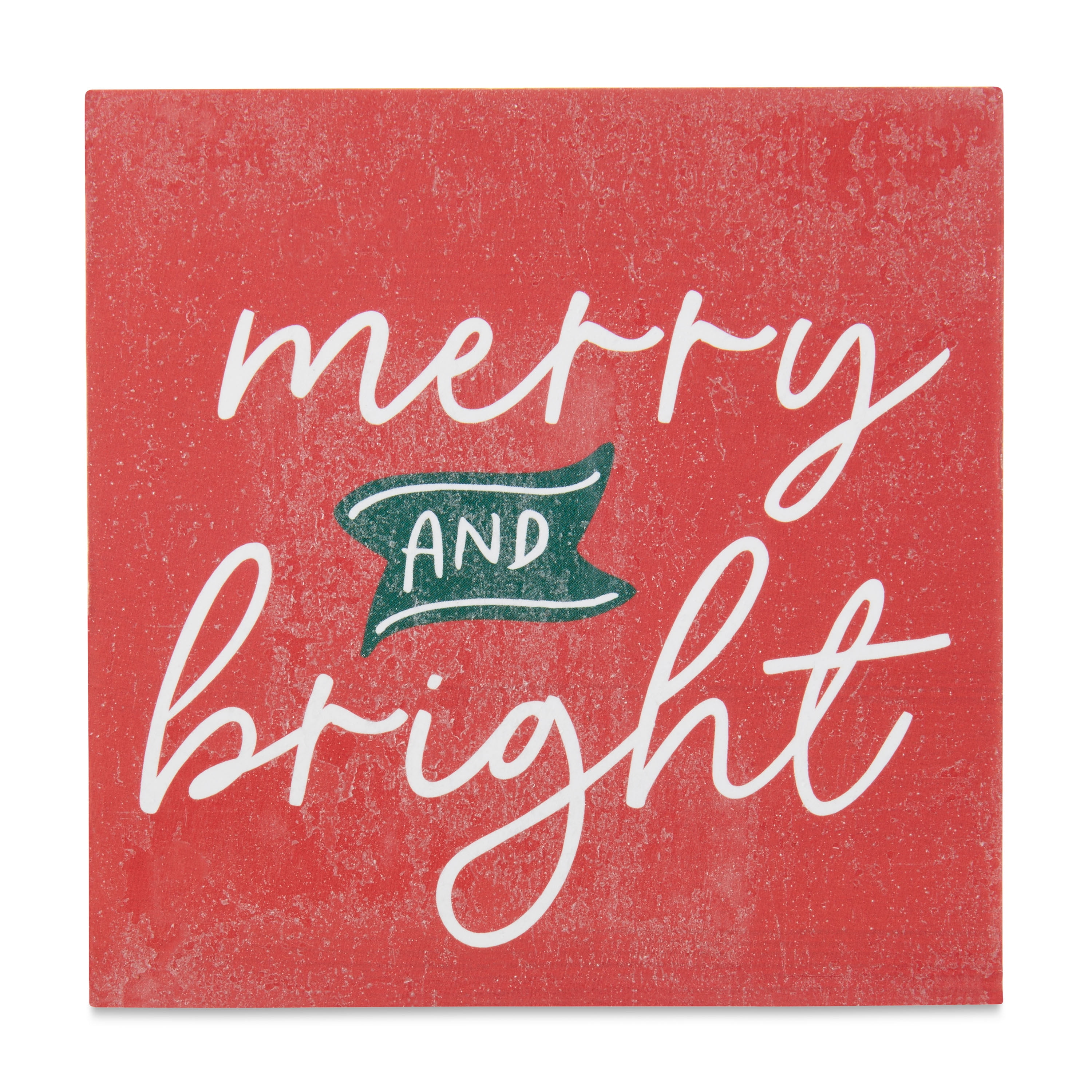 Holiday Time Merry & Bright Christmas Tabletop Sign Decoration, 4-inch