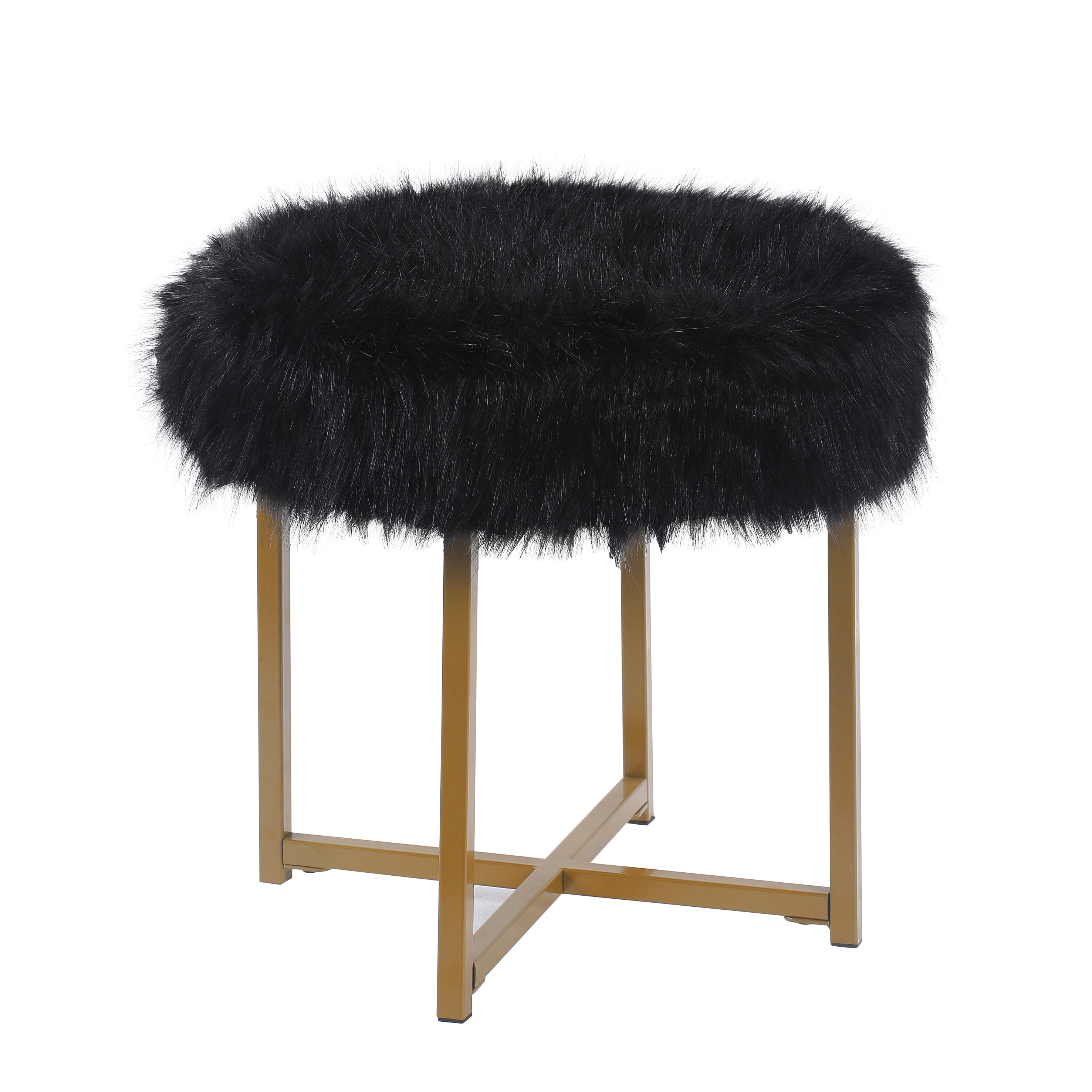 HomePop Faux Fur Round Ottoman, Multiple Colors