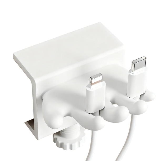 Organizador de cables con clip para almacenamiento de cables de datos y abrazadera de escritorio ajustable para uso en el hogar y la oficina.