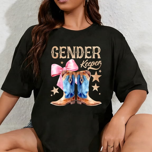 100% Cotton Boots Or Bows Keeper of The Gender Reveal Family Matching T-Shirt