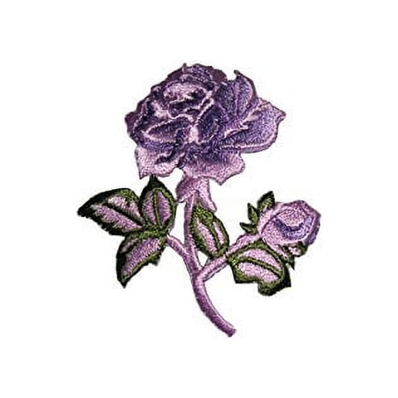 Altotux 2.75" x 2" Red Pink Lilac Rose Embroidered Patch Floral Embroidery Iron On Applique By Piece (Lilac)