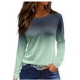thumbnail image 2 of SYMOID Womens Green Long Sleeve Gradient Top - Polyester Spandex Stretchy Soft Crew Neck, Daily Casual Wear for Spring/Autumn, S to XXL,Size L, 2 of 5