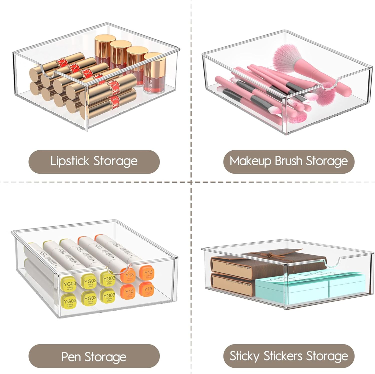 Acrylic Drawer Organizers - 21 Drawers 4 Set - Clear Storage Drawers for Office Supplies - Stackable Makeup Organizer - Dustproof Desk Organizers for Makeup, Jewelry, Pen, Stationary