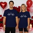 thumbnail image 2 of KHONTS Couple Valentine's Day T Shirts Men and Women Crew Neck Short Sleeve Tops Heart Printed Sweat Tees Women-Navy L, 2 of 4