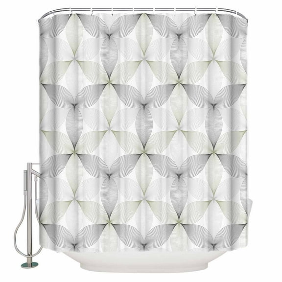 Fabric Shower Curtain, Sage Green and Grey Abstract Geometric Flowers Shower Curtains with 12 Hooks Waterproof Machine Washable Bath Curtains for Bathroom,72 x 96in