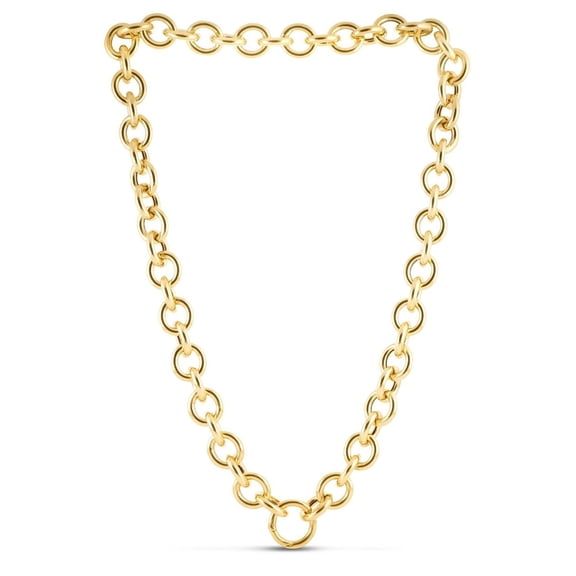 JewelStop 14k Yellow Gold Polished Finish 11.6mm Circular Link Chain Necklace with Push-In Clasp - 18"