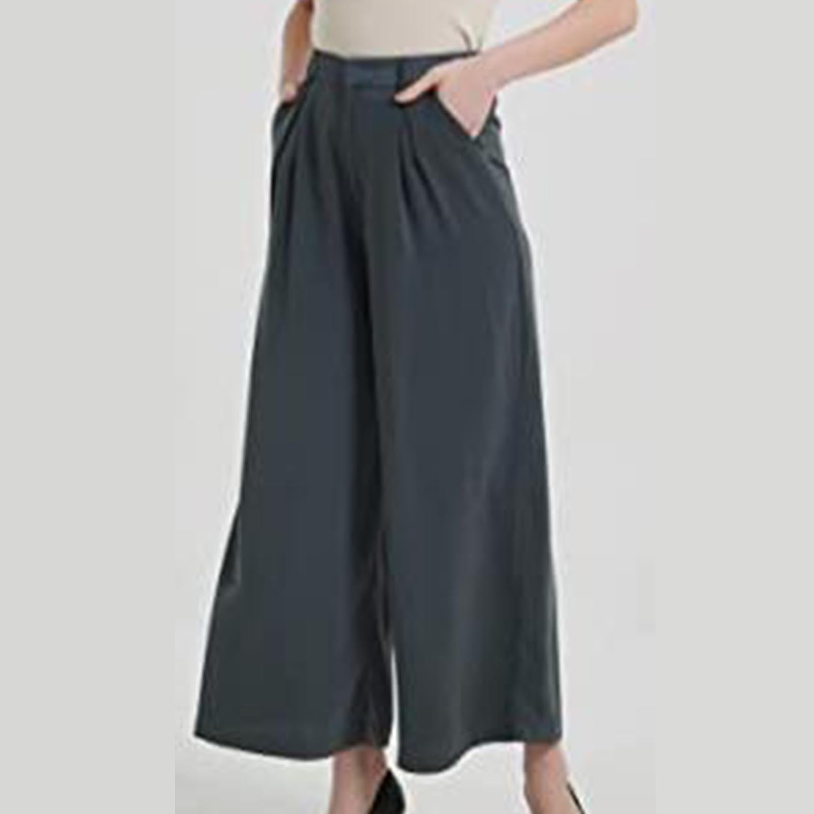 Women's Curved Split Wide Leg Pants - Elastic Waist, Lightweight Stretch, Comfy Lounge & Sleepwear