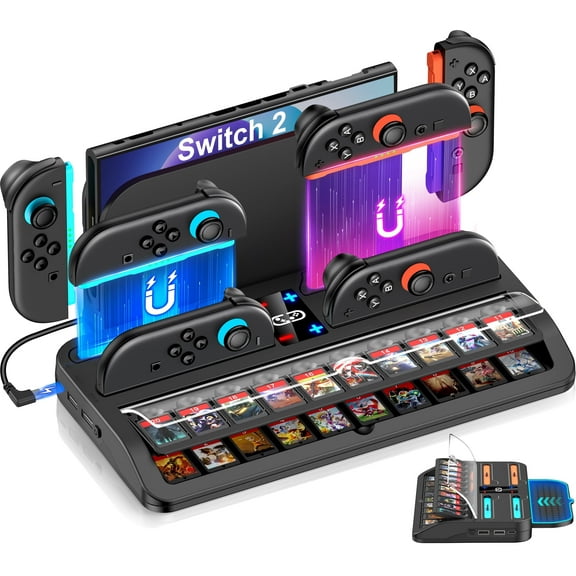 ESYWEN Switch 2 Controller Charger for Nintendo 2 Joy Cons, Switch 2 Accessories with 20 Switch Games Slots, Switch Console Store