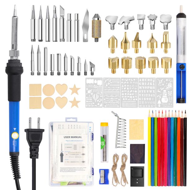 Kit Soldador Eléctrico 60W Con Temperatura Ajustable 35 Bits De Soldadura Juego De Herramientas De Pirograbado Para Carpintería Grabado Tallado Quemado 79Pcs Methold TO005673-01