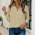 thumbnail image 6 of Women's Button Down Shirts Long Sleeve Business Work Tops Casual with Pockets Jacket for Office and Daily Wear Fashion Outfits ,Khaki 2XL, 6 of 6