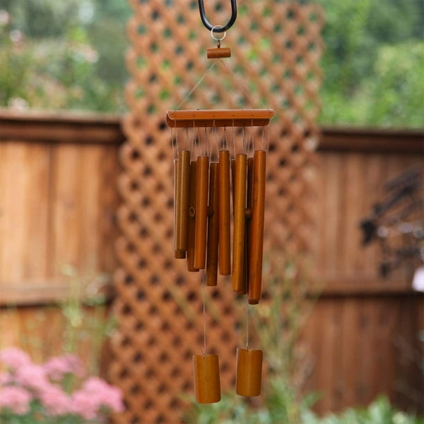 Carillon éolien En Bambou Naturel - 6 Tubes, Son Apaisant - Décoration Extérieure Jardin, Terrasse - Longueur 81 Cm