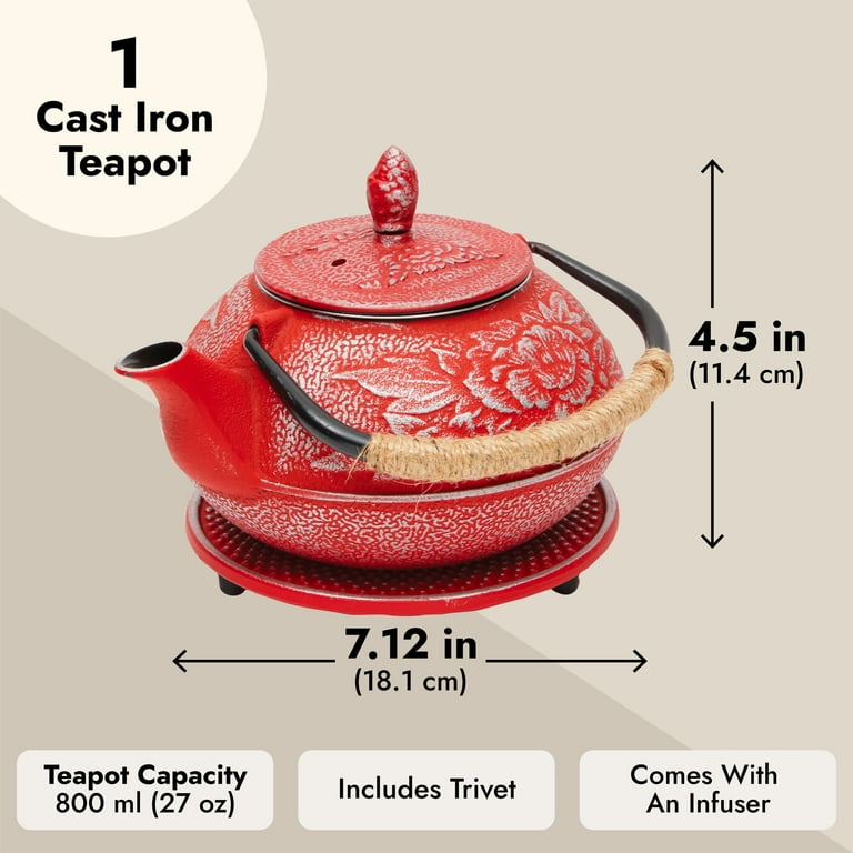 Teavana Porcelain Red Tea Kettle ~NEW no Tags~ Personal Size~Attached Metal  Lid