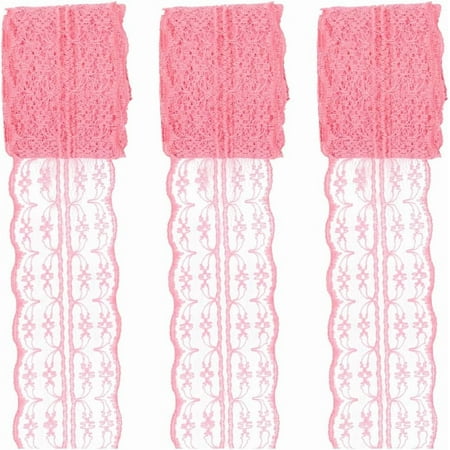 3 Rolls 11 Yards Floral Lace Ribbon Lace Trim 1.77 Inch Floral Pattern Fabric for Crafts Bridal Wedding DIY Jewelry Hair Making Craft Clothes Accessories Gift Wrapping Pale Violet Red