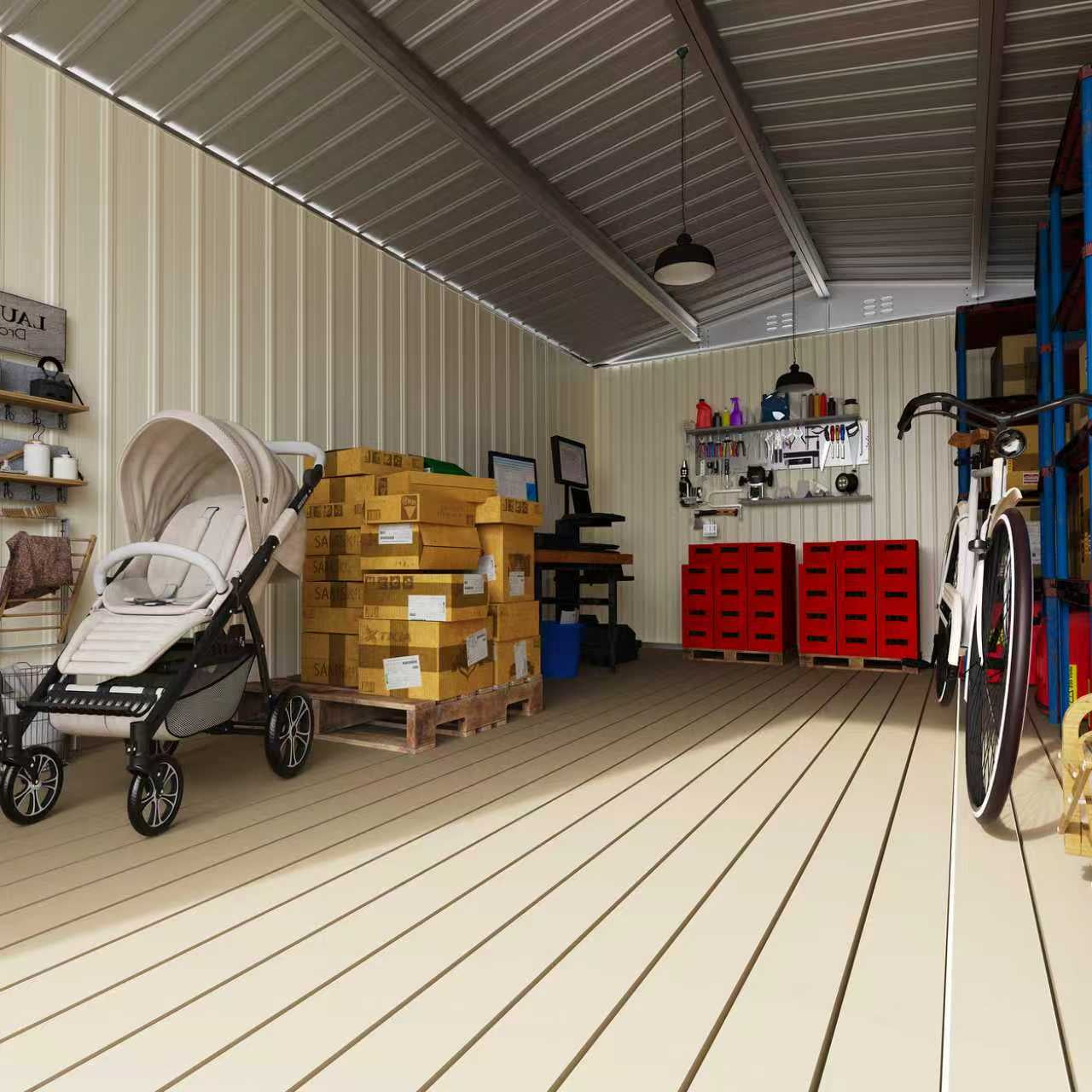 EasyHawk 10 ft x 14 ft Heavy-Duty Steel Outdoor Storage Shed with Lockable Doors for Backyard Use