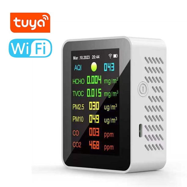 Detector de calidad del aire 6 en 1, PM2.5, PM10, HCHO, TVOC, CO, CO2, Monitor de formaldehído, WIFI opcional, probador de calidad del aire doméstico multifunción