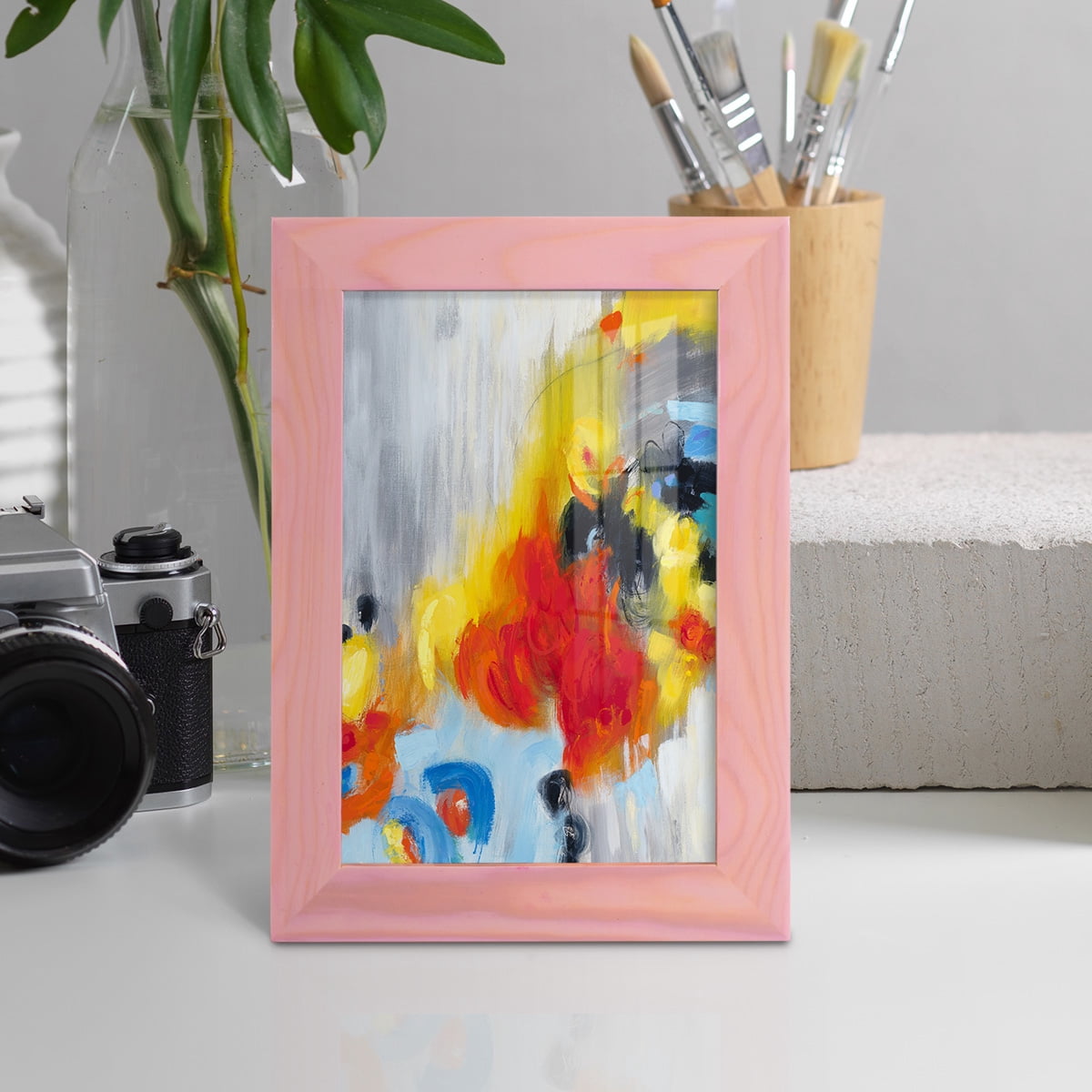 In the Loop I -Framed Print w/glass-Sunset Pink