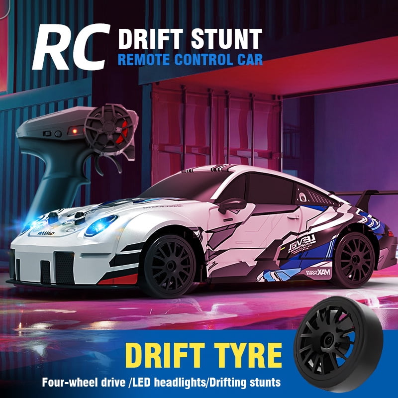 RC Car 2.4GHz 1:24 Scale 4WD High Speed Drift Car with LED Lights , 2 Batteries