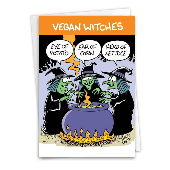 NobleWorks Funny Halloween Greeting Card with 5 x 7 Inch Envelope (1 Card) Vegan Witches C7664HWG