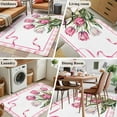 thumbnail image 5 of Area Rug for Living Room, Pink Tulip Spring Floral Non-Slip Indoor Large Carpet for Bedroom/Dining Room, Romantic Flowers Modern Art Plaid Washable Low-Profile Floor Mat Runner Rugs - 2.7 x 5 Ft, 5 of 8