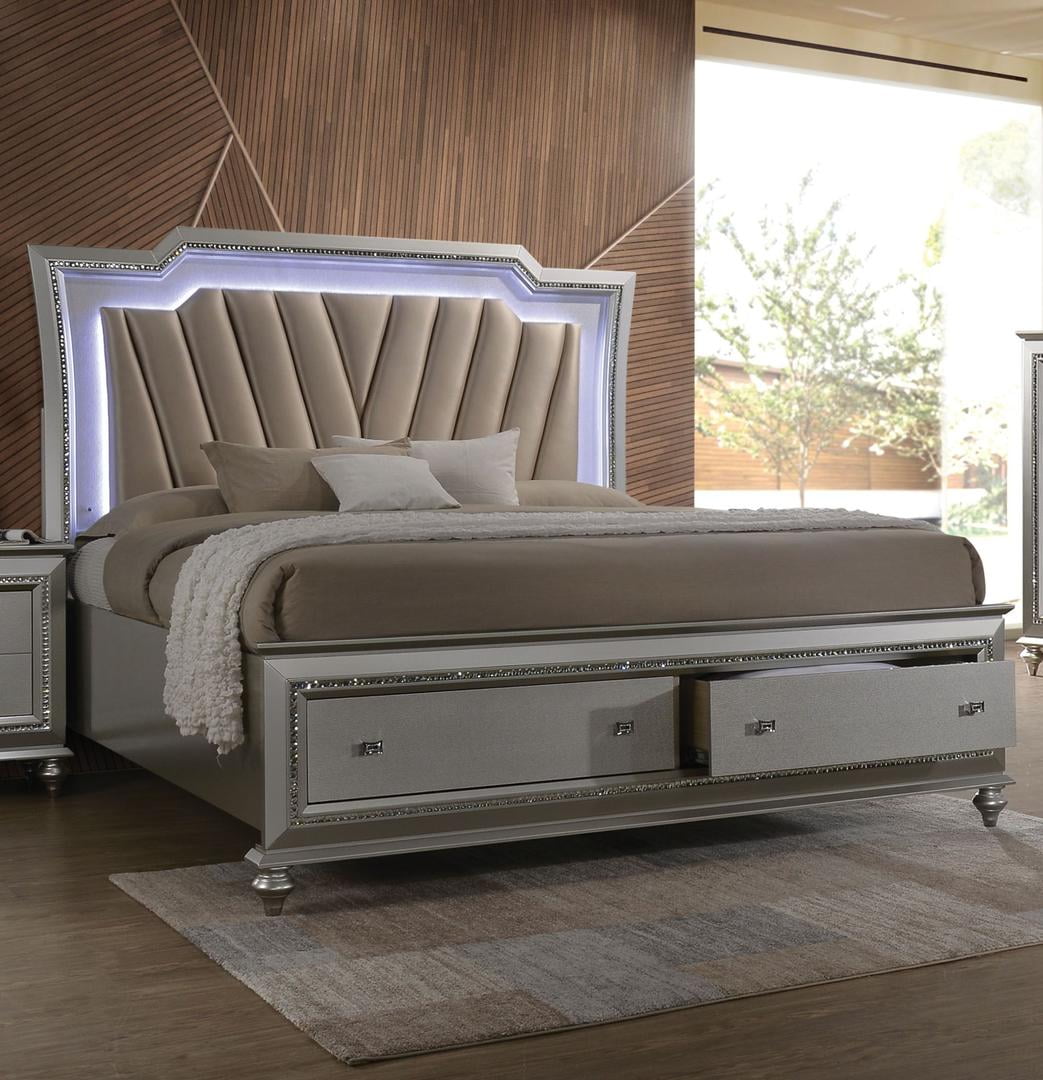 1pc Bedroom Furniture Led Lighting, Queen Size Bedroom Set With Storage Headboard