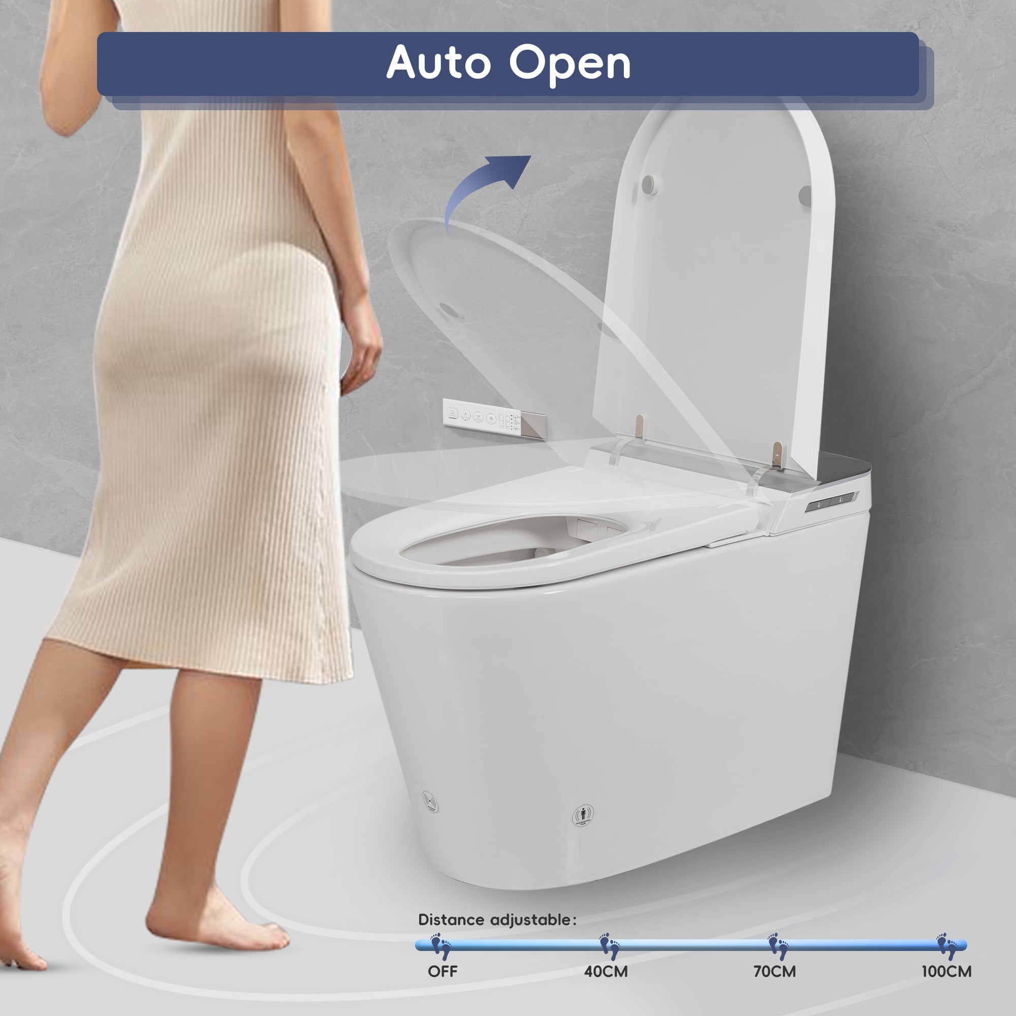 Alvantor Tankless Smart Toilet w/ Built-in Bidet, Wider Bidet with Heated Seat, Auto Open & Close, Warm Water and Dry, Foot Sensor, Display, Remote Control, White