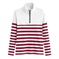 thumbnail image 3 of Womens Quarter Zip Sweatshirt Soft Stretch Striped Pullover Long Sleeve Stand Collar Golf Shirts Colorblock Workout Top for Fall Daily Wear, Wine, XXXL, 3 of 5