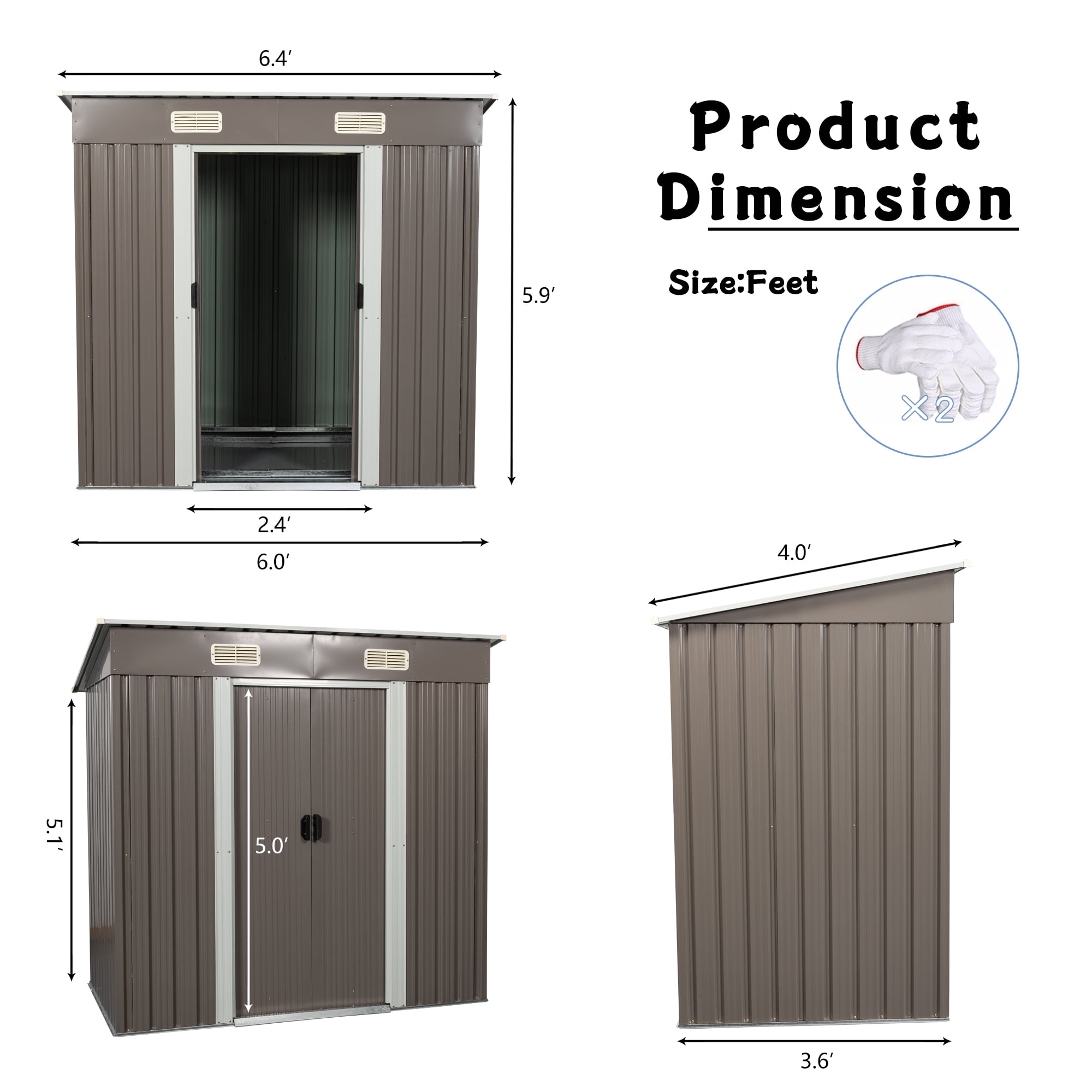 Aimee Lii 72"x42" Metal Outdoor Storage Shed, Utility Tool Shed Storage House, Metal Sheds Outdoor Storage for Backyard Garden Patio Lawn, Gray Aimee Lii 72"x42" Metal Outdoor Storage Shed, Utility Tool Shed Storage House, Metal Sheds Outdoor Storage for Backyard Garden Patio Lawn, Gray