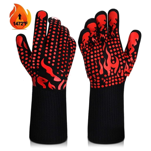 GLFILL Gants de Barbecue Gants de Cuisine Résistants à la Chaleur 800 Degrés Rouge