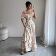 thumbnail image 4 of 2026 Summer New Women's Off Shoulder Puff Sleeve Cutout Waist Back Tie Tiered Floral Print Maxi Dress, 4 of 5