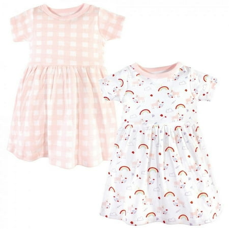 UPC: 0660168375114 | Luvable Friends Baby and Toddler Girl Cotton Short-Sleeve Dresses 2pk  Unicorn  3-6 Months