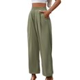 thumbnail image 2 of Women'S Casual Pants Loose Drawstring High Waist Wide Leg Beach Pants with Pockets Green XL, 2 of 9