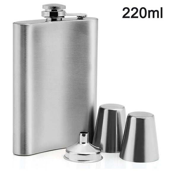 Hip Flask Made Of Stainless Steel With 2 Schnapps Cups And A Filling Funnel In A Set, In A Gift Box, With Screw Cap, Pocket Bottle