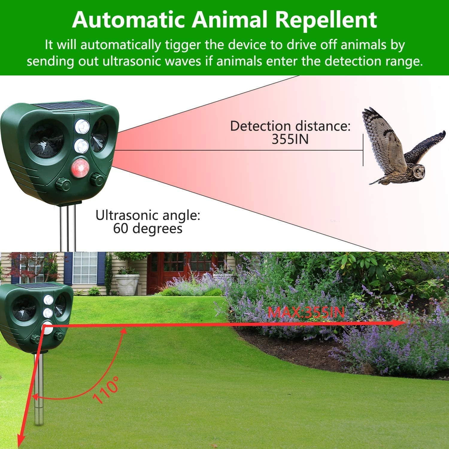 Solar Ultrasonic Animal Repeller Outdoor Cat Repellent