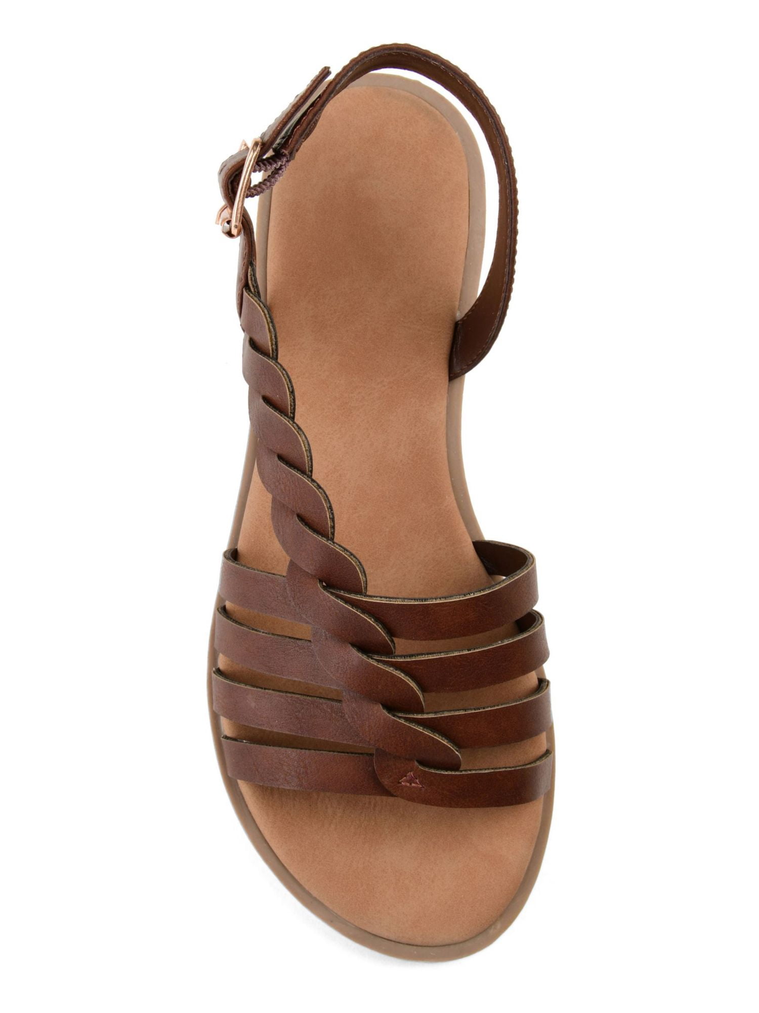 Women's Journee Collection Solay Flat Strappy Sandal Brown Faux Leather 7.5 M
