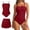 Red, variant on Erwazi One Piece Swimsuits Set for Women Solid Backless Square Neck Modest Beach Swimwear Bathing Suit