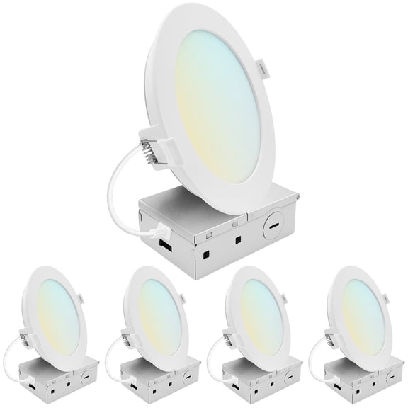LUXRITE 6 In. LED ECO Backlit Mini Panel Light, 5CCT 2700K-5000K, 1400LM, 15W, 100 Beam Dimmable ETL & Wet Rated 4 Pack