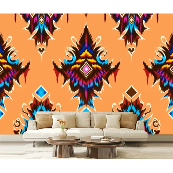 Peel and Stick Wallpaper Ikat geometric folklore ornament Tribal Modern Art Wall Mural Decor Self Adhesive and Removable 100in x 144in