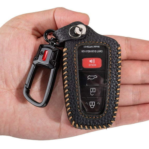 for Toyota Key Fob Cover with Keychain, Leather Car Key Case Protector Holder Compatible with 2018 - 2024 Rav4 Highlander Camry Corolla Avalon C-Hr Prius