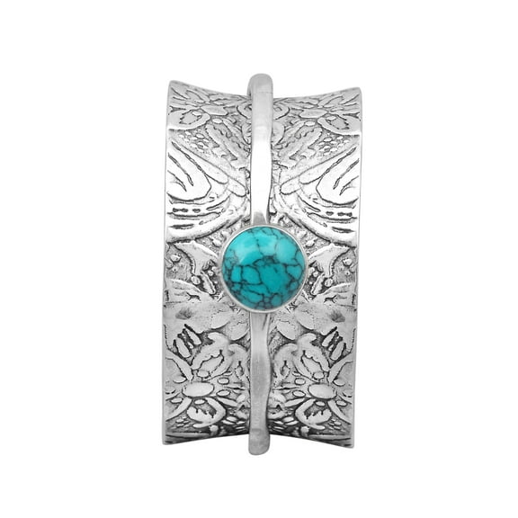 5MM Round Turquoise 925 Silver Single Band Meditation Men Women Spinner Ring