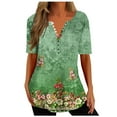 thumbnail image 2 of Wycnly T Shirts for Women Summer Tunic Tops Plus Size Tops for Women Vintage Floral Print Button up Hem Shirts Summer V Neck Short Sleeve Lightweight Ladies Blouses, 2 of 5