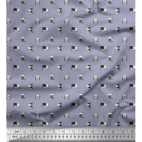 Soimoi Gray Silk Fabric Phone,Calculator & Monitor Hardware Print Fabric by Yard 42 Inch Wide