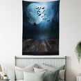 thumbnail image 4 of Halloween Tapestry, Misty Lake Scene Rusty Wooden Deck Spider Eyeball and Bats with Ominous Skyline, Wall Hanging for Bedroom Living Room Dorm Decor, 40W X 60L Inches, Blue Brown, by Ambesonne, 4 of 5