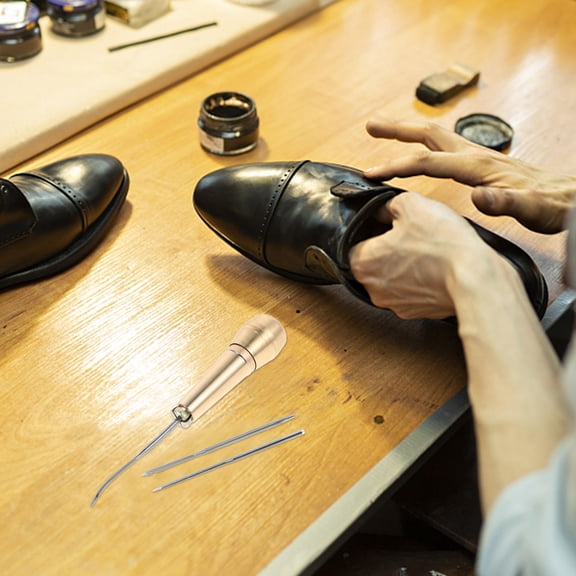 Soimiss 1Set Durable Copper Handle Sewing Awl with Hooked Needle for Precise Shoe Repair and Stitching