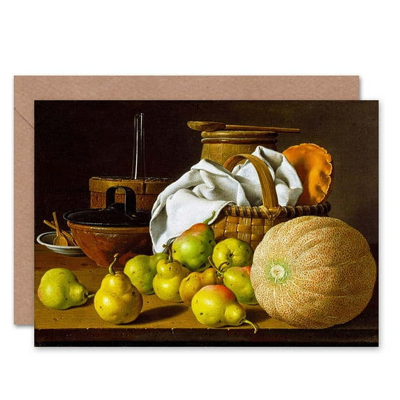 Painting Still Life Melendez Pears Melon Greetings Card Plus Envelope Blank inside