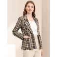 thumbnail image 2 of Blazers para mujer Chaqueta tipo blazer a cuadros con solapa con muesca Boyfriend Marrón negro M, 2 of 6