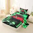 thumbnail image 2 of Castle Fairy Neon Off-Road Truck Twin Sheet Sets 3pcs for Kids, Lightning Splash Print Bedding for Bedroom, Red Green, 2 of 6