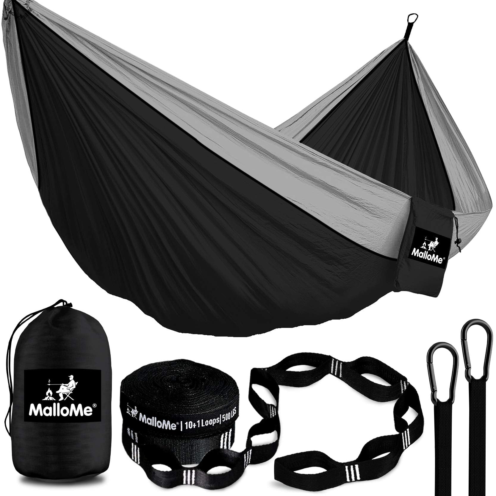 Parachute Lightweight Nylon with Hammok Tree Straps Set MalloMe Double & Single Portable Camping Hammock 2 Person Equipment Kids Accessories Max 1000 lbs Breaking Capacity Free 2 Carabiners 