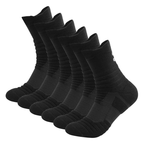 VEGCOO 6 Pairs Basketball Socks, Mid-Crew Compression Running Socks, Cushioned Anti-Blister Athletic Socks for Sports, Gym, Daily Wear
