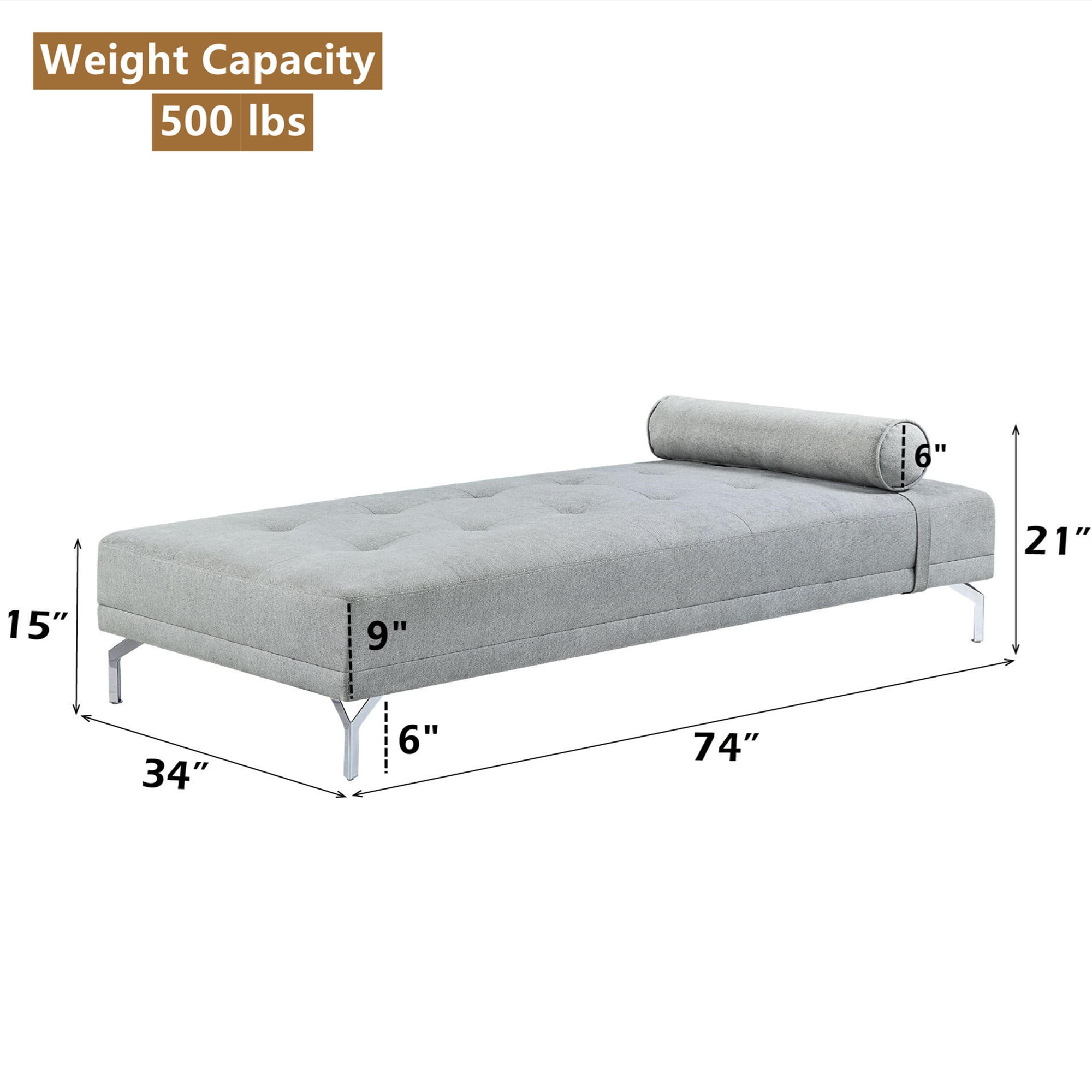 Aukfa 74"x34" Sofa Bed, Oversized Tufted Bench Lounge with Pillows, Twin Size, Flannel, Gray