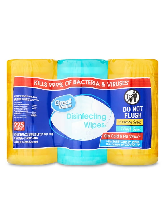Great Value Disinfecting Wipes, Fresh and Lemon Scent, 225 Wipes
